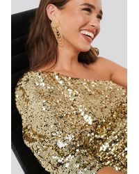 NA-KD One Shoulder Puff Sleeve Sequin Dress - Metallic