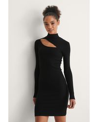 NA-KD Uitgesneden Geribde Jurk - Zwart