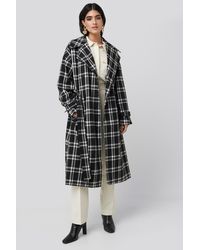 NA-KD Plaid Oversized Belted Coat - Zwart