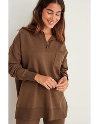 NA-KD Brown Oversized Knitted Chest Pocket Sweater