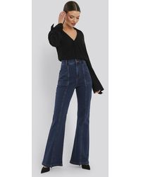NA-KD High Waist Front Seam Flare Jeans - Blauw