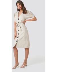 NA-KD Linen Blend Buttoned Dress - Naturel