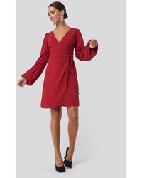 NA-KD Overlap Balloon Sleeve Dress - Rot