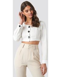 NA-KD Linen Blend Buttoned Blouse - Wit