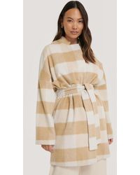NA-KD Beige Wool Blend Checked Short Coat - Natural
