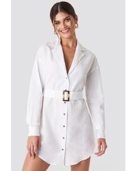 NA-KD Hannalicious x Belted Oversized Linen Look Shirt Dress - Weiß