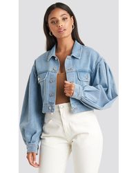 NA-KD Puff Sleeve Oversized Denim Jacket - Blauw