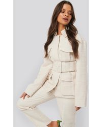 NA-KD Belted Tweed Jacket - Wit