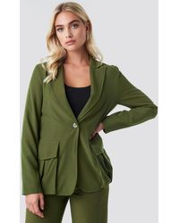NA-KD Front Pockets Single Button Blazer - Groen