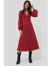 NA-KD Balloon Sleeve Anglaise Midi Dress - Rood