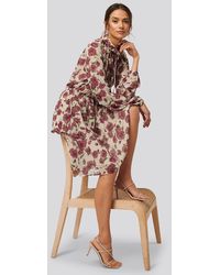 NA-KD Boho High Frill Neck Dress - Braun