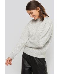 NA-KD High Neck Ribbed Knitted Sweater - Grijs