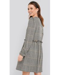 NA-KD Frill Detailed Check Oversize Dress - Grijs