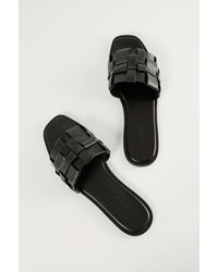 NA-KD Black Braided Leather Slippers