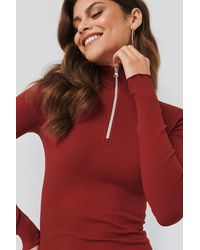 NA-KD Zip Detail Ribbed Dress - Rood