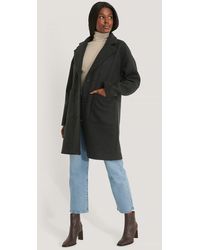 NA-KD Black Wool Blend Dropped Shoulder Coat