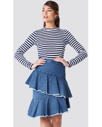 NA-KD Flounce Denim Skirt - Blauw