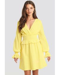NA-KD Smocked Detailed Mini Dress - Geel