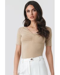NA-KD Front Ruched Short Sleeve Top - Natur