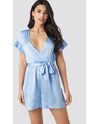NA-KD Frill Sleeve Playsuit Blue