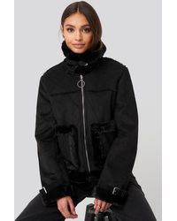NA-KD Faux Suede Fur Jacket - Zwart
