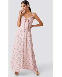 NA-KD Front Tie Floral Maxi Dress - Pink