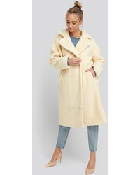 NA-KD Big Collar Teddy Coat - Wit