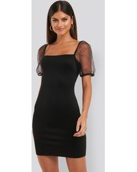 NA-KD Party Puff Sleeve Organza Dress - Schwarz