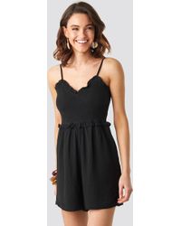NA-KD Shirred Part Strap Playsuit Black