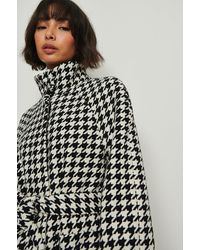 NA-KD Black Recycled Houndstooth Belted Coat