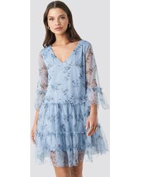 NA-KD Ruffle Mesh Mini Dress - Blau
