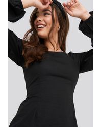 NA-KD Square Neck Balloon Sleeve Dress - Zwart