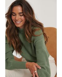 NA-KD Green Organic Volume Sleeve High Neck Knitted Sweater