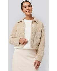 NA-KD Hairy Faux Fur Jacket - Naturel