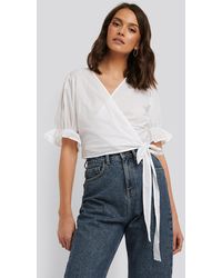NA-KD Boho Wrap Short Sleeve Puff Top - Weiß