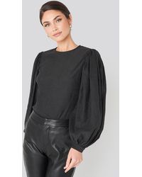 NA-KD Puff Sleeve Round Neck Top - Zwart