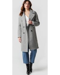 NA-KD Herringbone Double Breasted Coat - Grijs