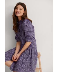 NA-KD Jurk Met Pofschouders En Knopendetail - Paars
