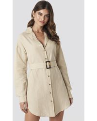 NA-KD Hannalicious x Belted Oversized Linen Look Shirt Dress - Natur