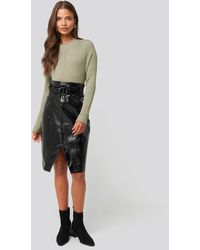 NA-KD Overlap Midi Pu Skirt - Zwart