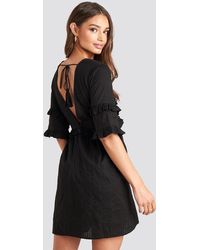 NA-KD Boho Open Back Ruffle Sleeve Mini Dress - Schwarz