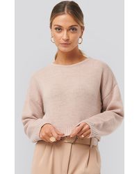 NA-KD Cropped Round Neck Knitted Sweater - Roze