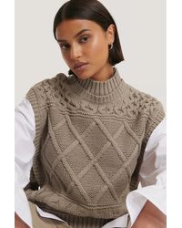 NA-KD Kabelgebreid Gilet - Bruin