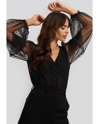 NA-KD Dot Tulle Blouse - Zwart