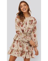 NA-KD Boho Triple Layer Flounce Mini Dress - Natur