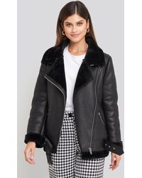 NA-KD Bonded Aviator Jacket Black