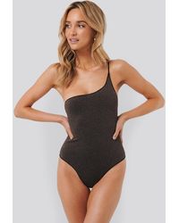 Trendyol Lurex One Shoulder Swimsuit - Bruin