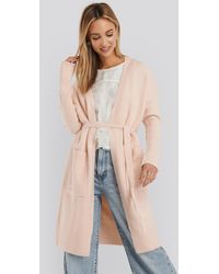 NA-KD Chunky Knit Long Cardigan - Roze