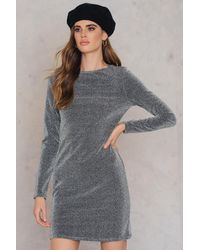 NA-KD Party Round Neck Glittery Dress - Mettallic