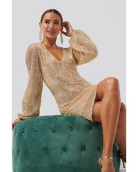 NA-KD Balloon Sleeve Sequin Mini Dress - Metallic